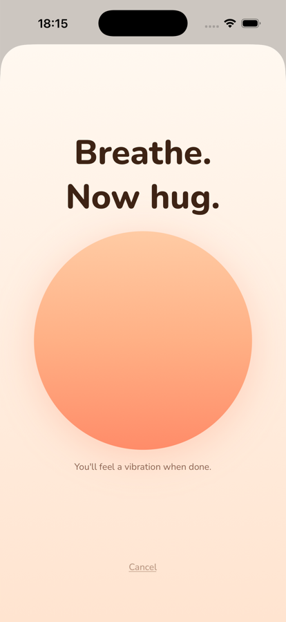 Guided 8-second hug timer screen