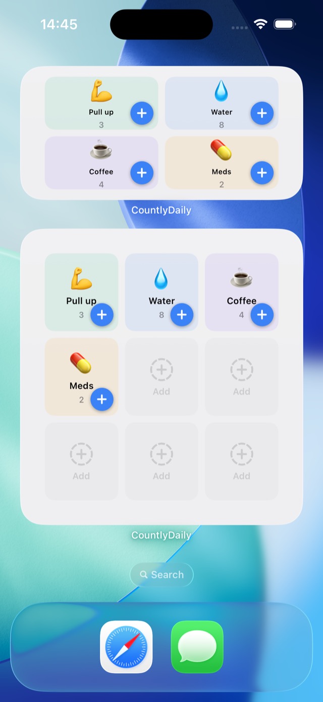 Countly Daily home screen widget for one-tap event logging without opening the app
