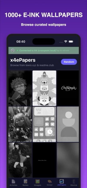 x4ePapers wallpaper gallery with curated e-ink wallpapers