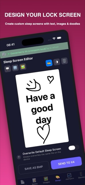 Sleep Screen Designer with doodles and custom text