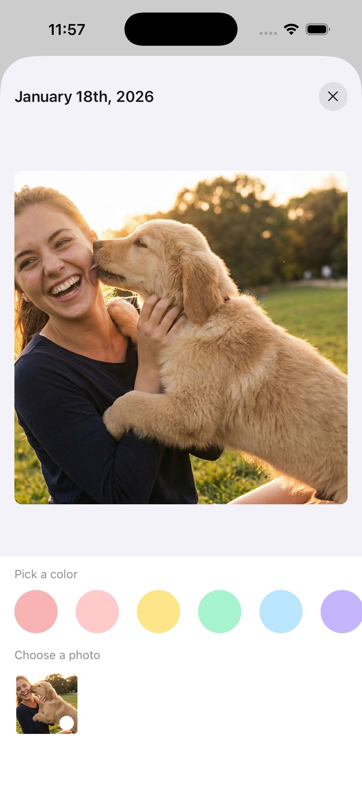 Selecting a photo for a specific day in Your Year photo calendar